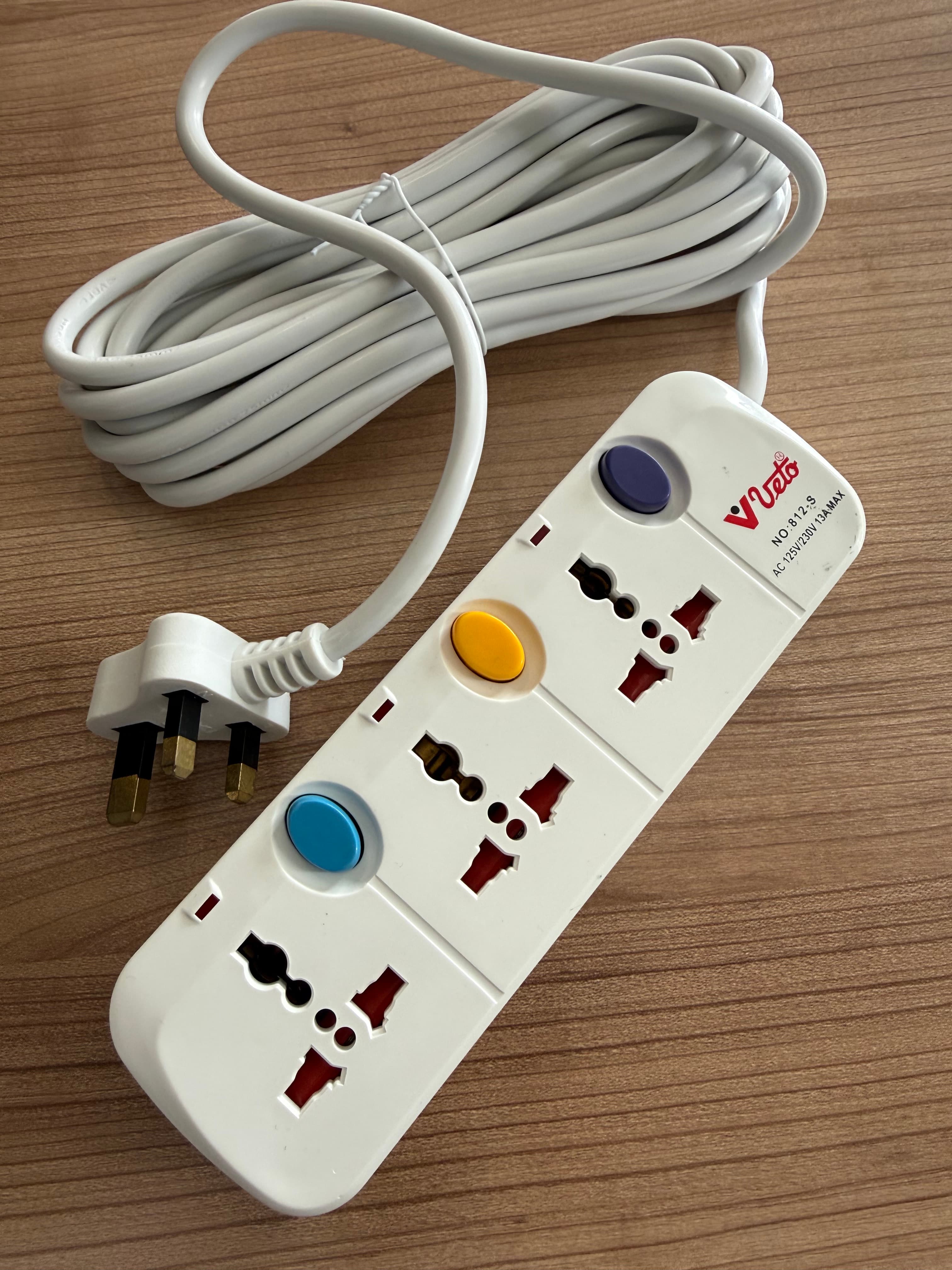 High-Quality Veto 3-Way Extension Cable (Multi-Socket)